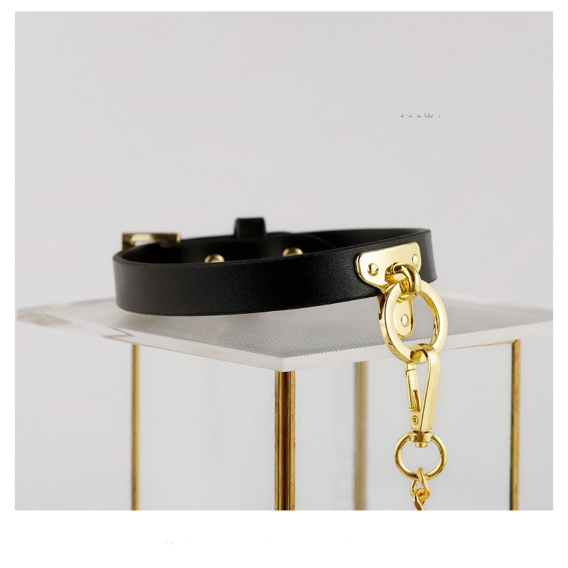 Best Brown Bondage luxury Leather Collar With Chain Leash Bdsm Slave Toys Fetish for Adults - Nikita Studio