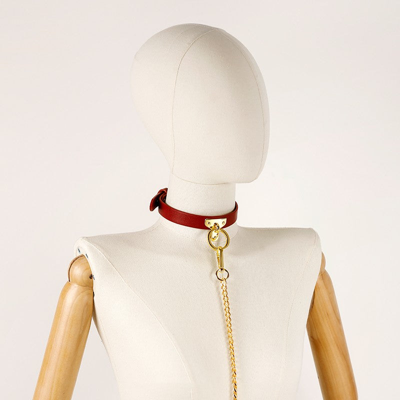 Best Brown Bondage luxury Leather Collar With Chain Leash Bdsm Slave Toys Fetish for Adults - Nikita Studio