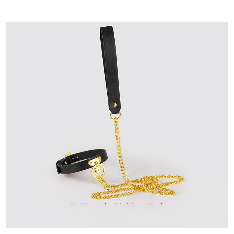 Best Brown Bondage luxury Leather Collar With Chain Leash Bdsm Slave Toys Fetish for Adults - Nikita Studio