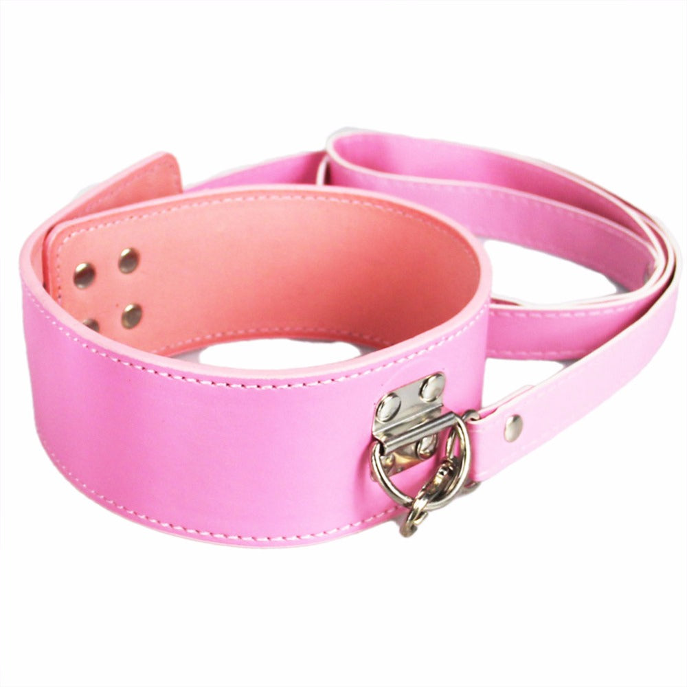 Best Toy Black Leather Bondage Lock Collar Strap for Adults.