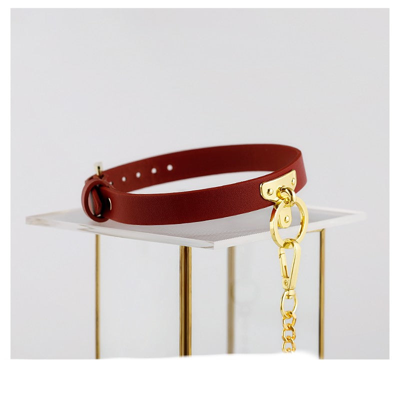 Best Brown Bondage luxury Leather Collar With Chain Leash Bdsm Slave Toys Fetish for Adults - Nikita Studio
