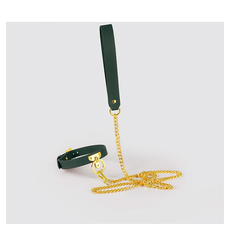 Best Brown Bondage luxury Leather Collar With Chain Leash Bdsm Slave Toys Fetish for Adults - Nikita Studio